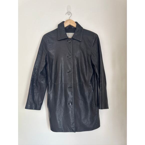 Nine West Vintage Leather Y2K Butter Soft Button-Up Jacket in Black - Size S - Picture 1 of 7